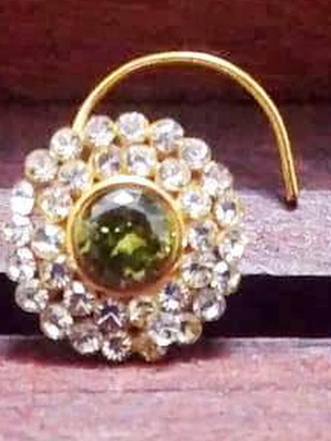 SHREEVARAM Rhodium-Plated Cubic Zirconia Ring Nosepin - Image 2