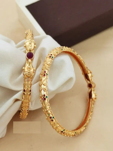 Vani Enterprise Set Of 2 Gold-Plated Stone-Studded Bangles