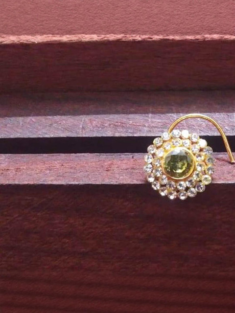 SHREEVARAM Rhodium-Plated Cubic Zirconia Ring Nosepin - Image 3