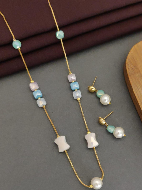 RACHANA FASHION Gold Plated Beaded Necklace & Earrings Set