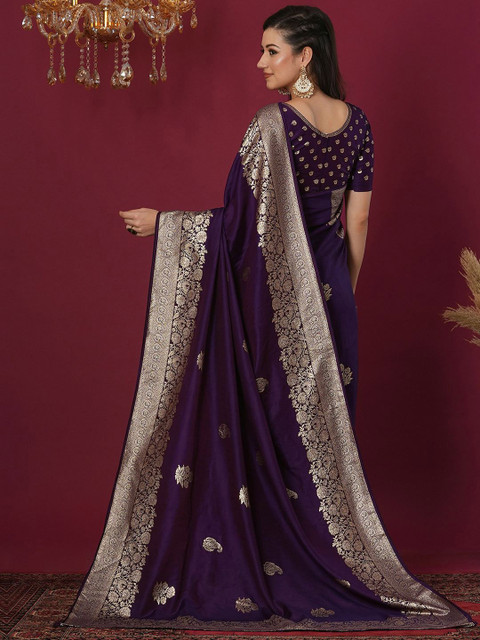 LEAFFEB Ethnic Motifs Woven Design Zari Banarasi Saree - Image 2