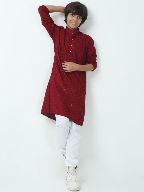 CHILINS Boys Floral Embroidered Band Collar Sequinned Kurta With Pyjamas - Image 6