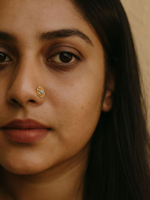 SHREEVARAM Gold Rhodium-Plated Cubic Zirconia Ring Nosepin