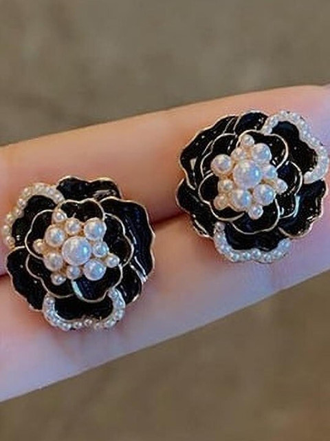 Lady RaimentBlack Flower Stud Crystal Alloy Stud Earring