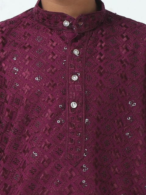 CHILINS Boys Ethnic Motifs Embroidered Kurta with Pyjama - Image 6