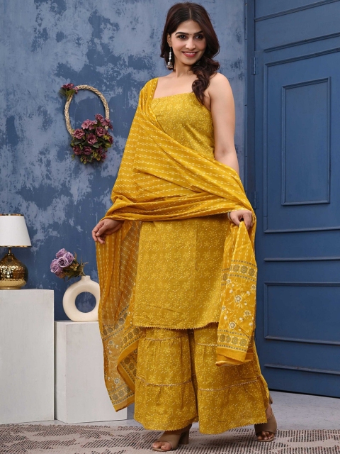 Cloth Bites Women Floral Printed Cotton Kurta with Sharara & Dupatta - Image 4