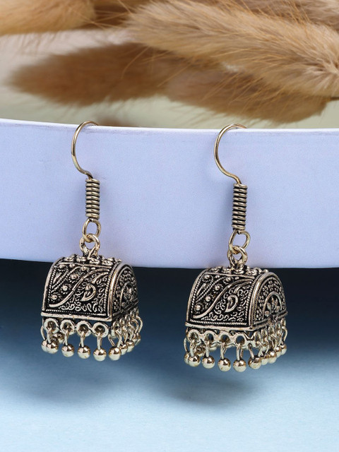 Anouk Women Gold Plated Oxidized Contemporary Jhumka Earrings
