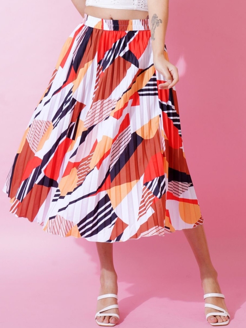 LookShine Printed A-Line Flared Midi Skirts