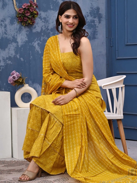 Cloth Bites Women Floral Printed Cotton Kurta with Sharara & Dupatta - Image 6