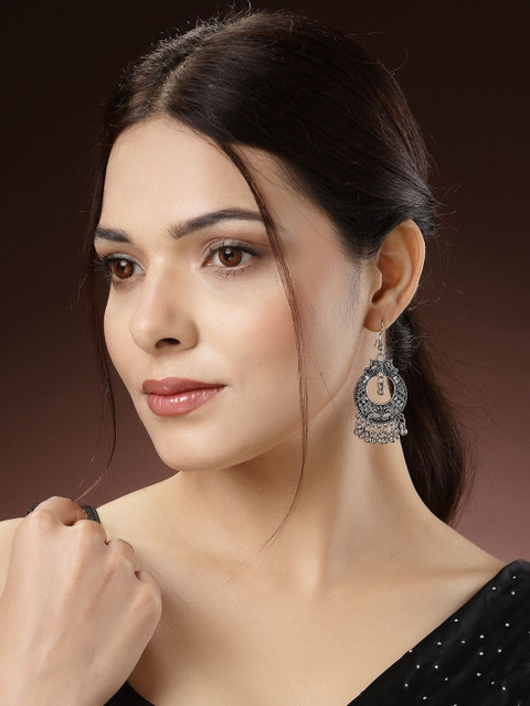 Sangria Women Set of 3 Silver-Toned German Silver Oxidised Dome Shaped Jhumka Earrings - Image 4