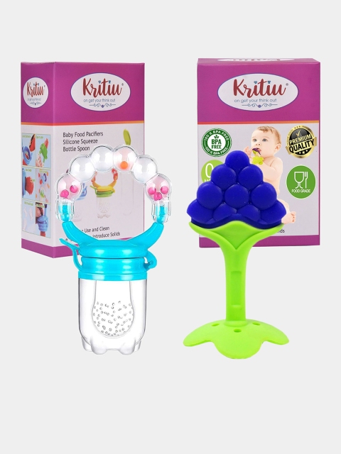 Kritiu Kids 2-Pcs Blue & Green Textured Teether Combo Set