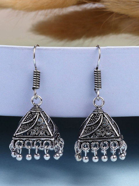 Anouk German Silver Plated Oxidised Dome Shaped Jhumkas