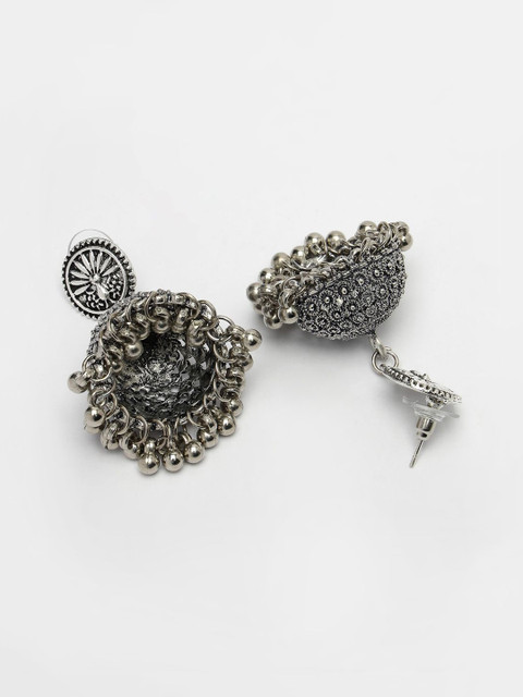 Sangria Women Set of 3 Silver-Toned German Silver Oxidised Dome Shaped Jhumka Earrings - Image 2