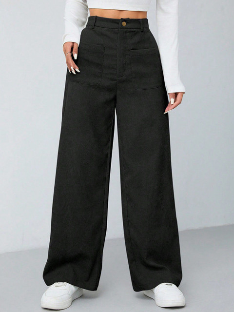 SAKHWALA Women Relaxed Straight Leg High-Rise Wrinkle Free Trousers