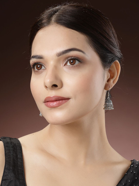 Sangria Women Set of 3 Silver-Toned German Silver Oxidised Dome Shaped Jhumka Earrings - Image 3