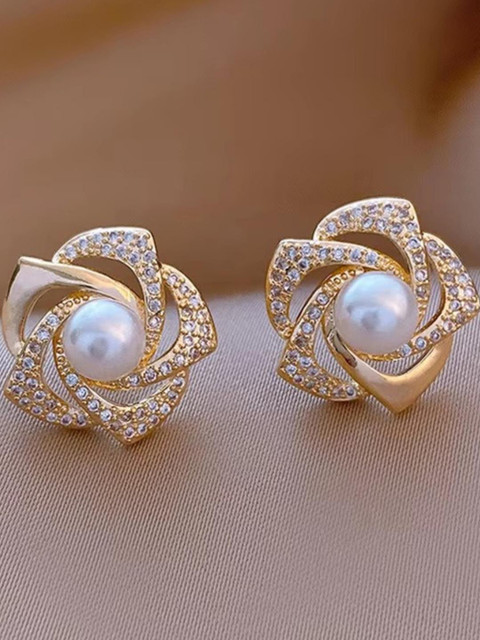 Tiso Floral Pearl Stud Stone Earrings for Women | New Stud Earring Design 2025
