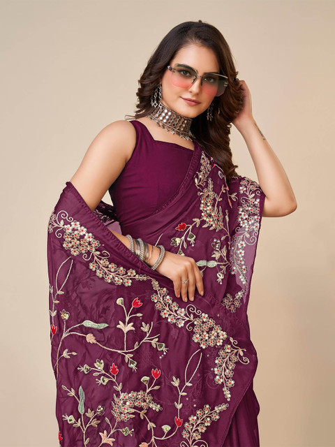 HERE&NOW Embellished Embroidered Saree