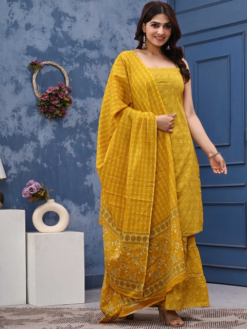 Cloth Bites Women Floral Printed Cotton Kurta with Sharara & Dupatta - Image 3