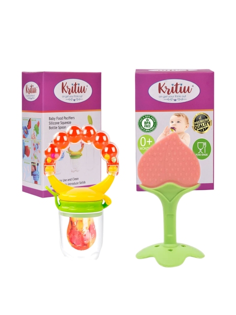 Kritiu Kids Set Of 2 Textured Silicone Fruit Feeder & Stand Teether