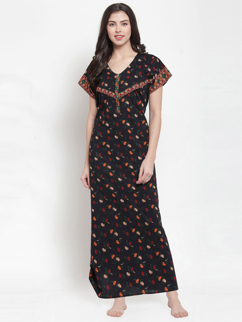 Secret Wish Women Printed Pure Cotton Maxi Nightdress