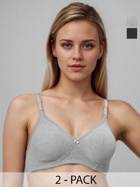 Eden Women Pack of 2 Medium Coverage Non Padded Seamless Cotton T-shirt Bra