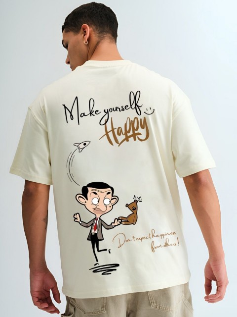 BDSQUARE Mr. Bean Printed Round Neck Pure Cotton Oversized T-shirt