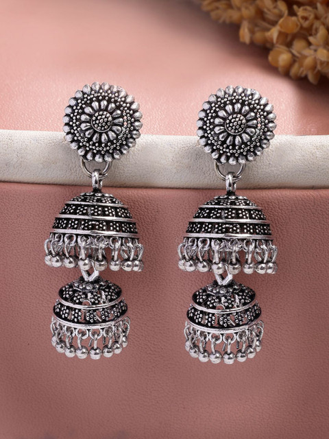 Anouk German Silver-Plated Oxidised Dome Shaped Jhumkas