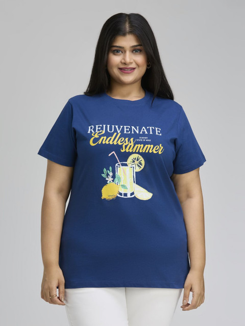 Sizeupp Women Plus Size Graphic Printed Round Neck Cotton T-shirt