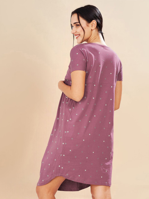 PASTEL CLIP Women Cotton Star Printed Maternity Nightdress - Image 4