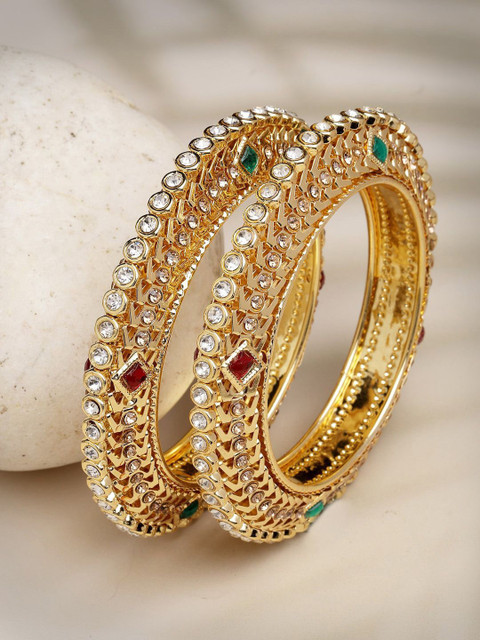 Anouk Set Of 2 Gold-Plated Kundan-Studded Bangles