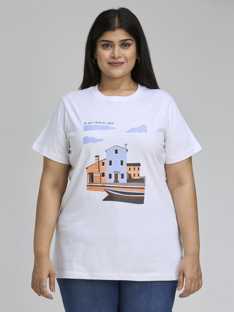 Sizeupp Women Plus Size Graphic Printed Round Neck Cotton T-shirt
