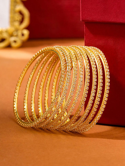 Anouk Women Set of 8 American Diamond Gold Plated Bangles