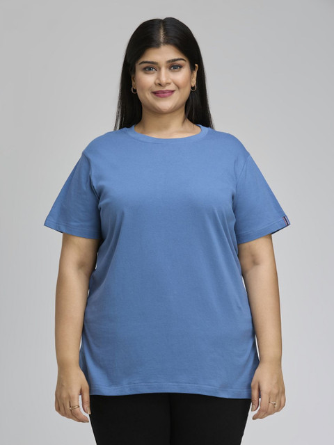 Sizeupp Women Plus Size Solid Round Neck Cotton T-shirt