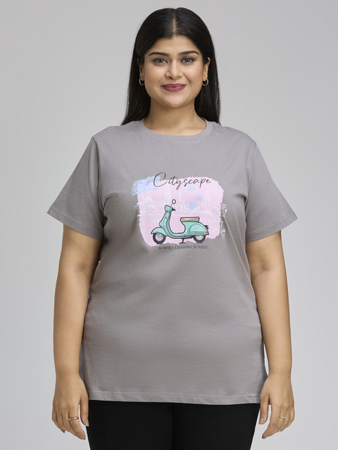 Sizeupp Women Plus Size Graphic Printed Round Neck Cotton T-shirt