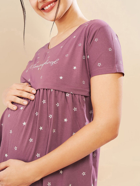PASTEL CLIP Women Cotton Star Printed Maternity Nightdress - Image 2
