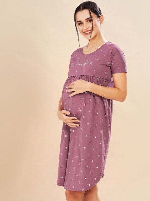PASTEL CLIP Women Cotton Star Printed Maternity Nightdress - Image 3
