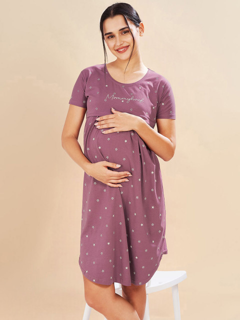 PASTEL CLIP Women Cotton Star Printed Maternity Nightdress - Image 5