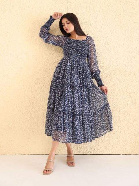 Polago Clothing Women Ethnic Motifs Print Square Neck Maxi Dress
