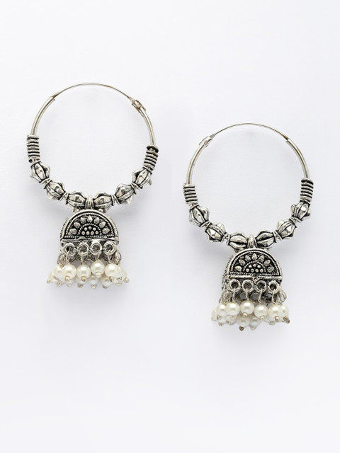 Anouk Set Of 2 German Silver-Plated Artificial Beaded Oxidised Dome Shaped Jhumkas - Image 3