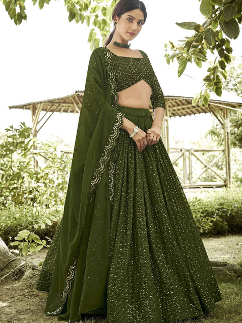 BAESD Embroidered Sequinned Semi-Stitched Lehenga & Unstitched Blouse With Dupatta