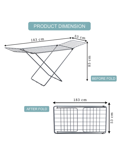 RUBOXA Grey Metal Foldable Cloth Drying Stand - Image 3