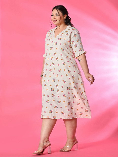 PrettyPlus by Desinoor.com Women Plus Size Floral Print A-Line Collared Midi Dress - Image 4