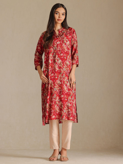 Soch Floral Printed Mandarin Collar Straight Kurta