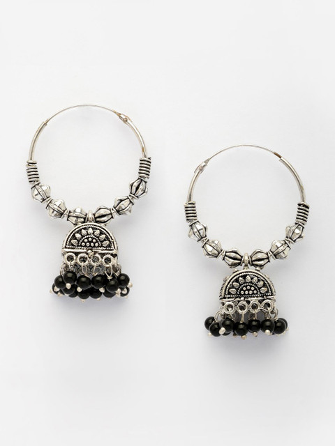 Anouk Set Of 2 German Silver-Plated Artificial Beaded Oxidised Dome Shaped Jhumkas - Image 4