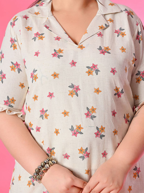 PrettyPlus by Desinoor.com Women Plus Size Floral Print A-Line Collared Midi Dress - Image 2