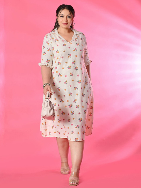 PrettyPlus by Desinoor.com Women Plus Size Floral Print A-Line Collared Midi Dress - Image 6