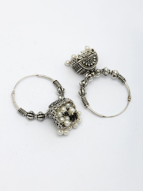 Anouk Set Of 2 German Silver-Plated Artificial Beaded Oxidised Dome Shaped Jhumkas - Image 5