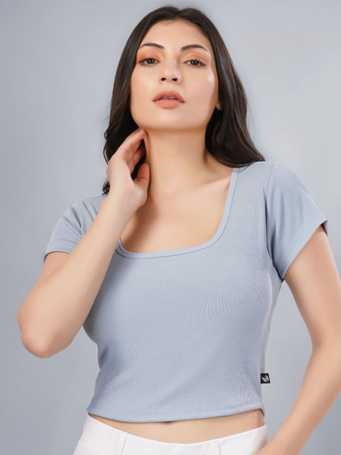 Plus Size Women Ribbed Square Neck Fitted Crop Top