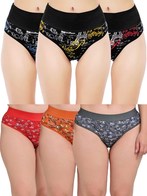 FiveFlag Set of 6 Mid-Rise Cotton Blend Hipster Multicolor Briefs