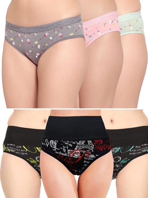 FiveFlag Pack of 6 Mid-Rise Cotton Blend Hipster Multicolor Briefs